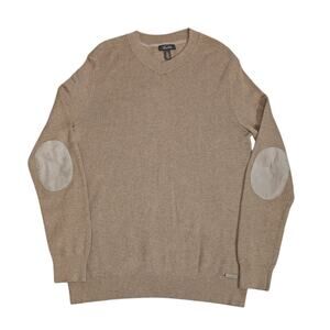 Tasso Elba Cashmere Blend Elbow Patch Sweater Large Tan Grandpacore Academic